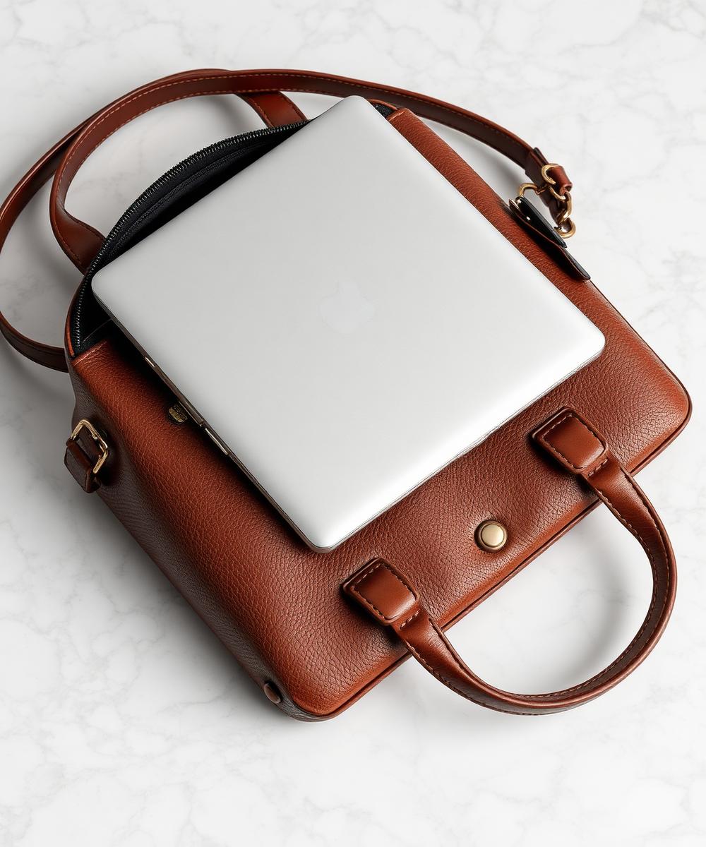 Laptop in a leather bag